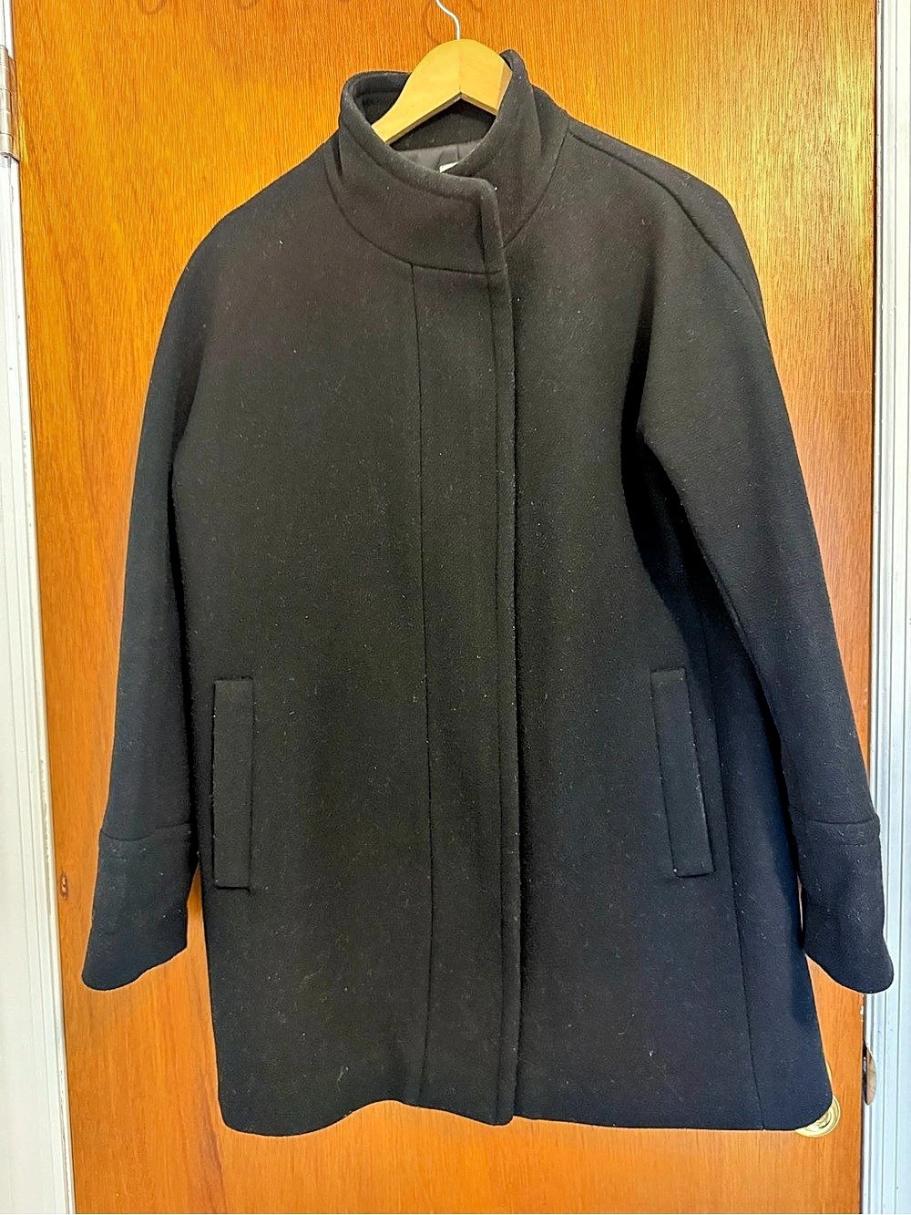 J.CREW Cocoon Coat in Italian Stadium-Cloth Wool Black Size 10